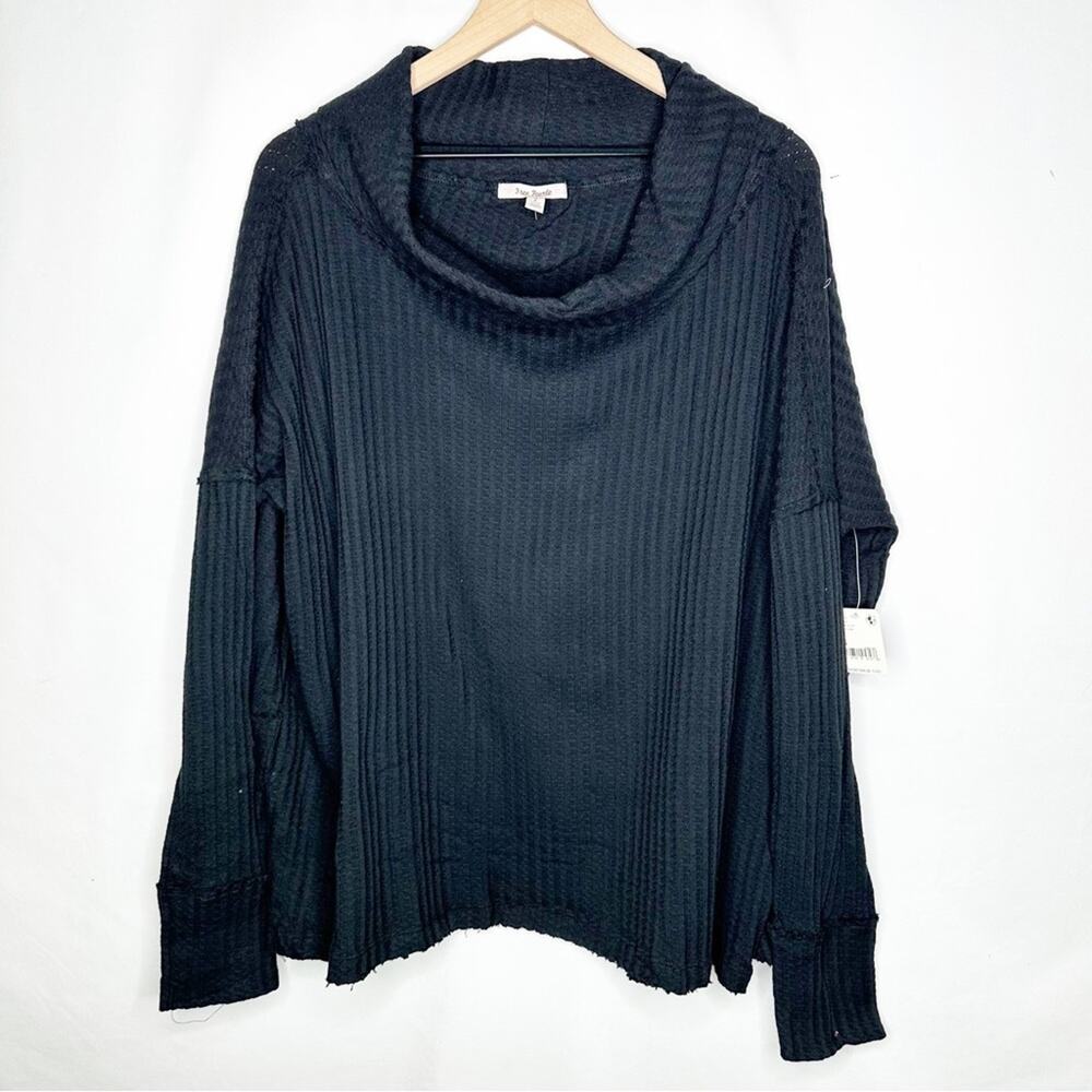 FREE PEOPLE Juicy Long Sleeve Ribbed Thermal Oversized Top Black NWT in Small